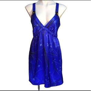Yumi Kim Blue Silk mini slip dress 100% silk racerback with pockets size s